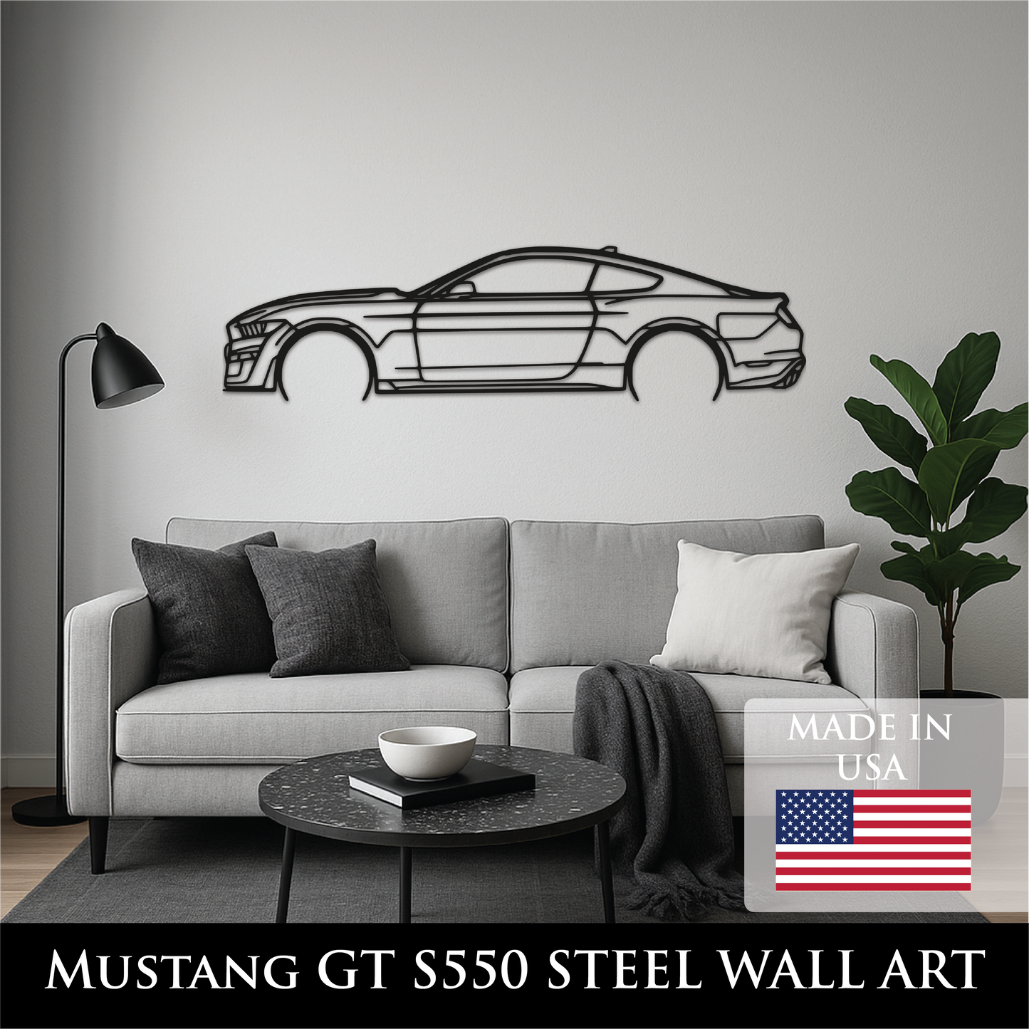 Ford Mustang GT S550 (2018–2023) Metal Wall Art – 14GA Steel Silhouette