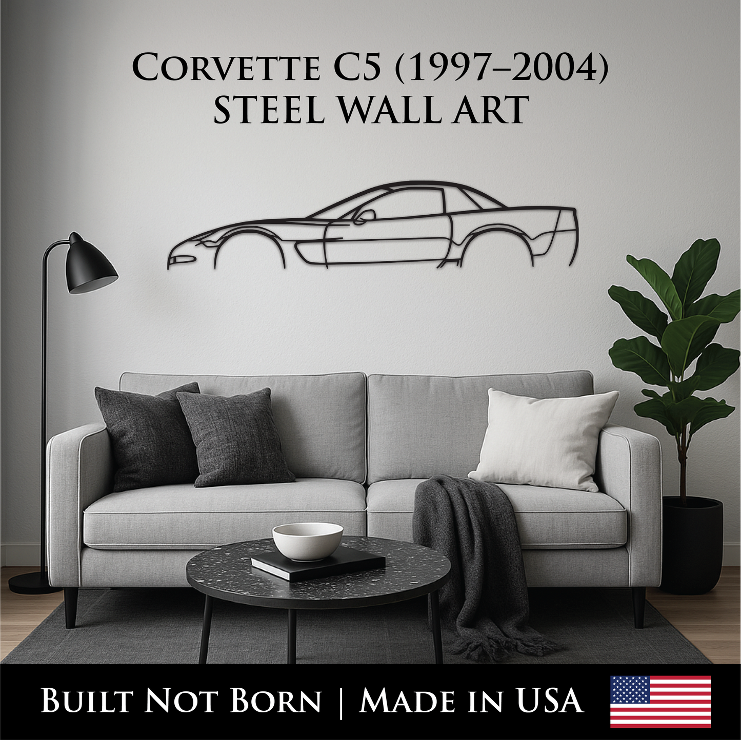 Chevrolet Corvette C5 (1997–2004) Metal Wall Art – 14GA Steel Silhouette