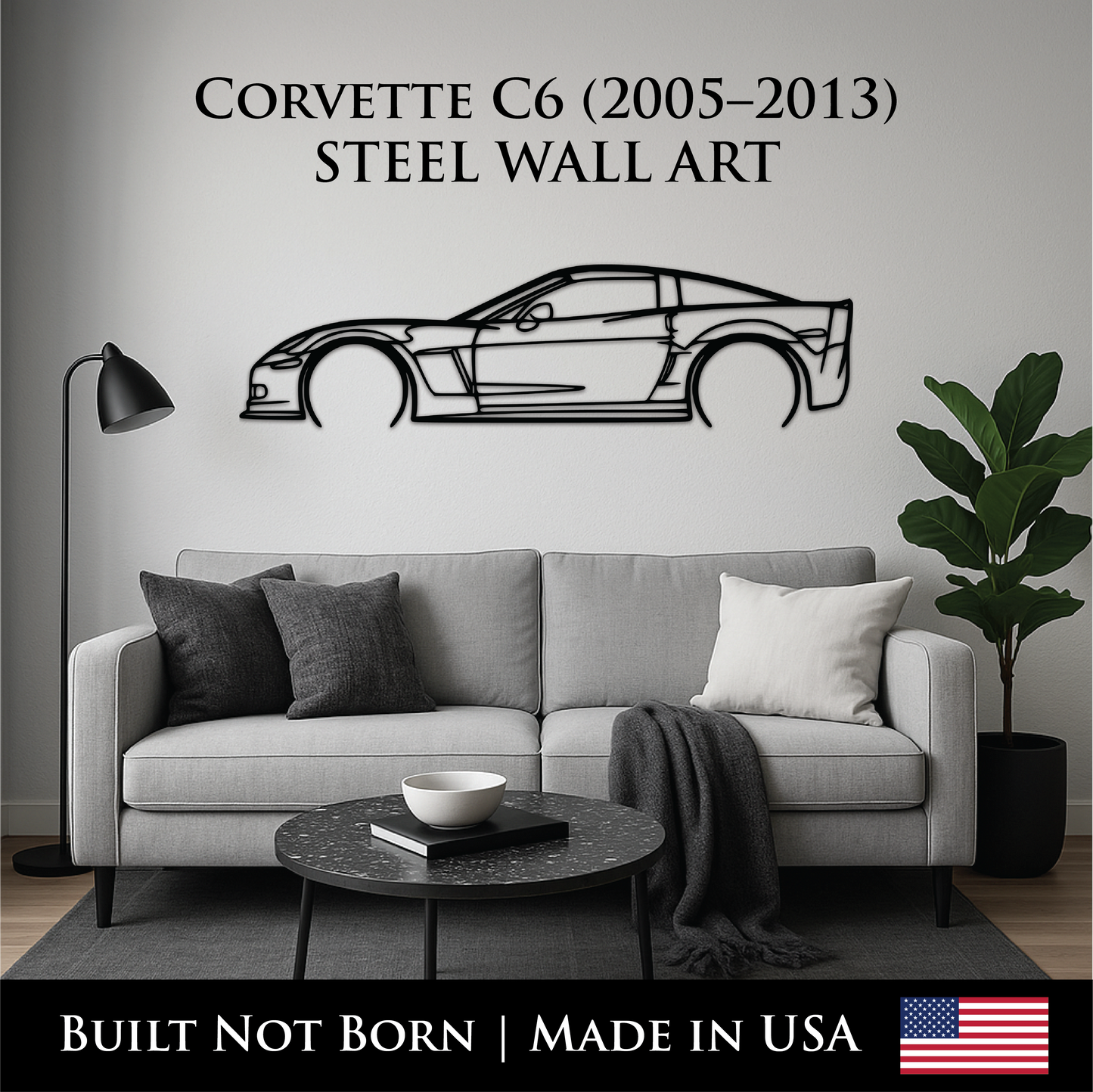 Chevrolet Corvette C6 (2005–2013) Metal Wall Art – 14GA Steel Silhouette