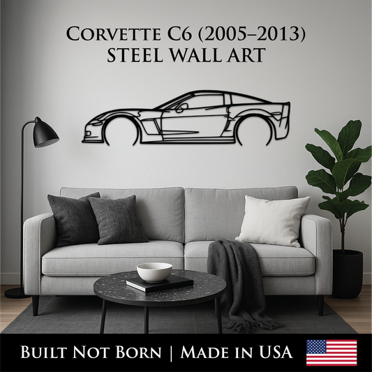 Chevrolet Corvette C6 (2005–2013) Metal Wall Art – 14GA Steel Silhouette