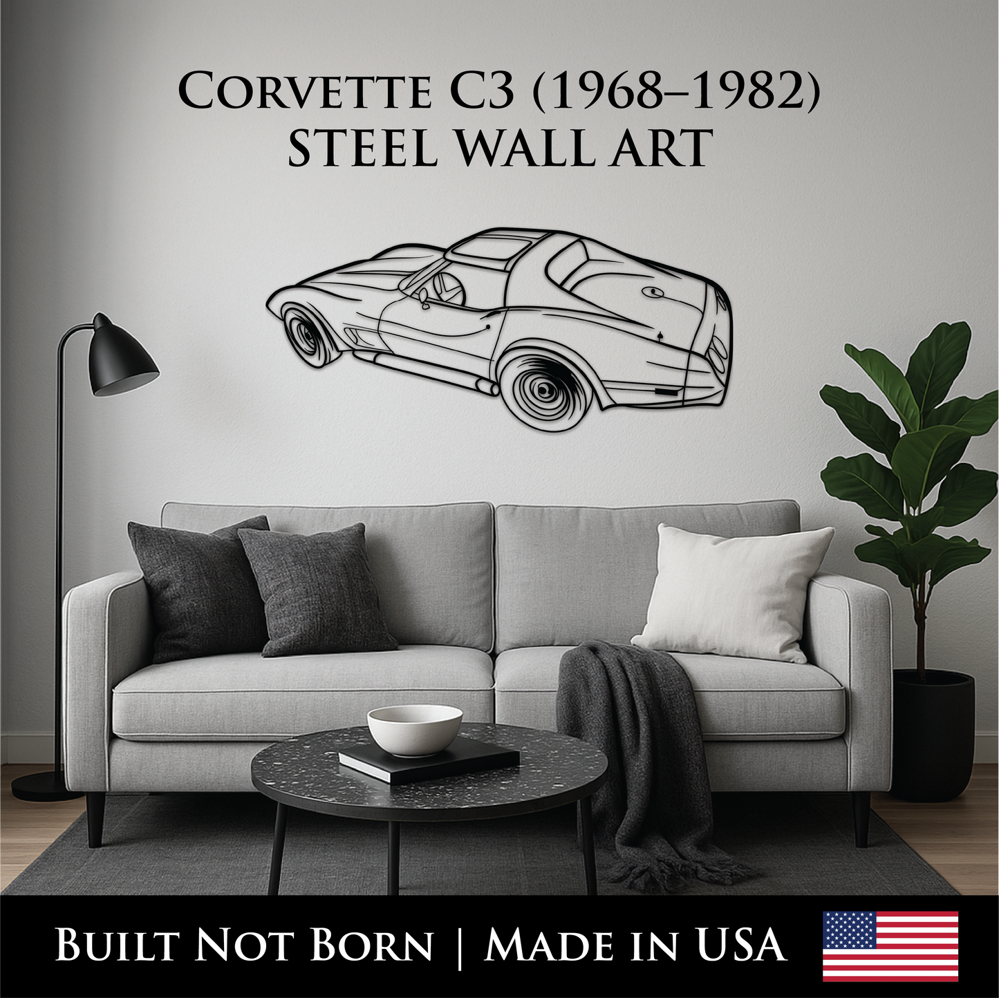 Chevrolet Corvette C3 (1968–1982) Metal Wall Art – 14GA Steel Silhouette