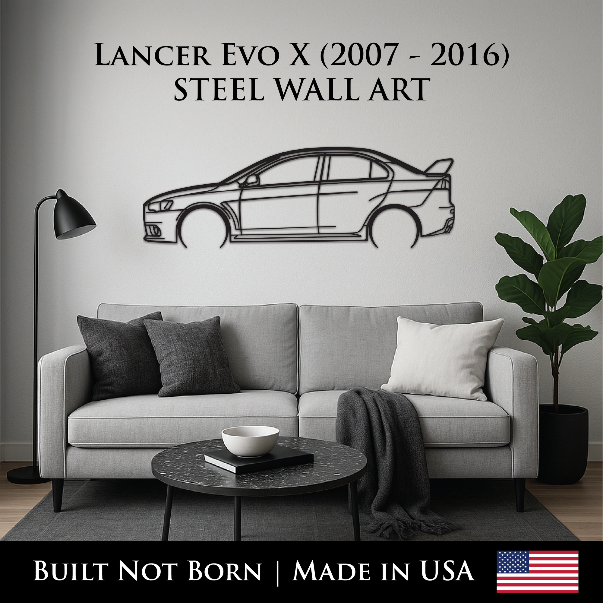 Mitsubishi Lancer Evolution X (2007 - 2016) Metal Wall Art – 14GA Steel Silhouette